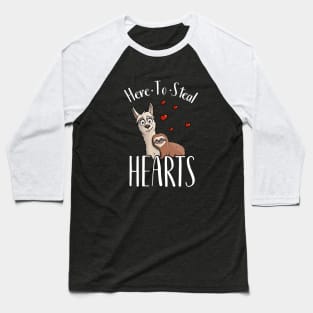 Valentine Sloth Riding Llama Here To Steal Hearts Baseball T-Shirt